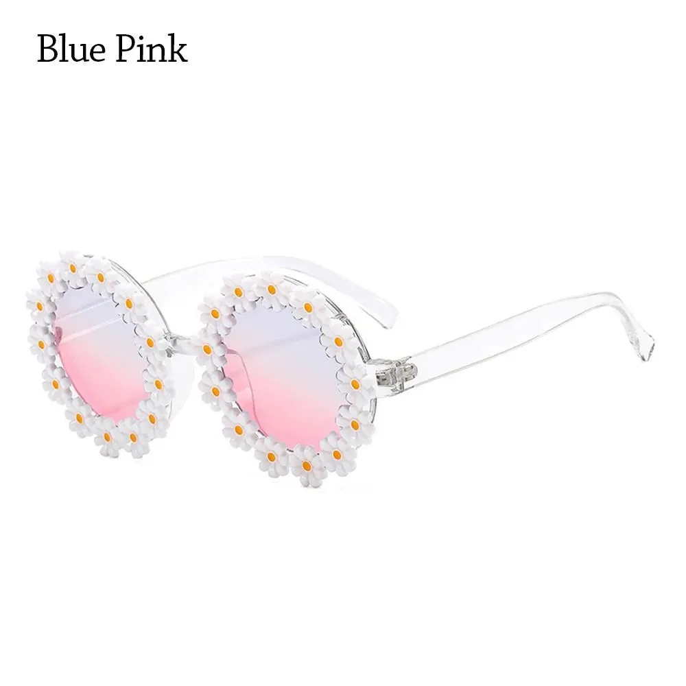 Retro Daisy Sunglasses for Women Flower Round Frame Sun Glasses Fashion Novel Disco Festival Party Shades for Adults Eyewear