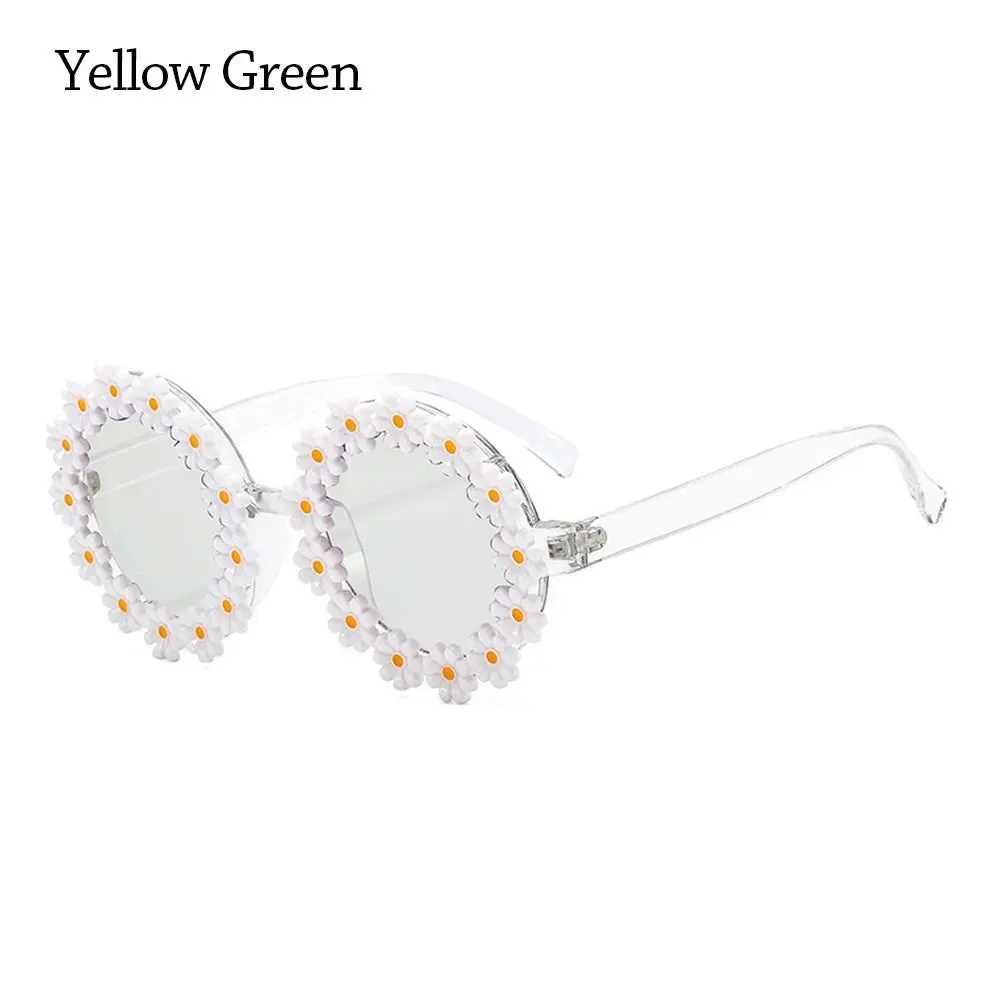 Retro Daisy Sunglasses for Women Flower Round Frame Sun Glasses Fashion Novel Disco Festival Party Shades for Adults Eyewear