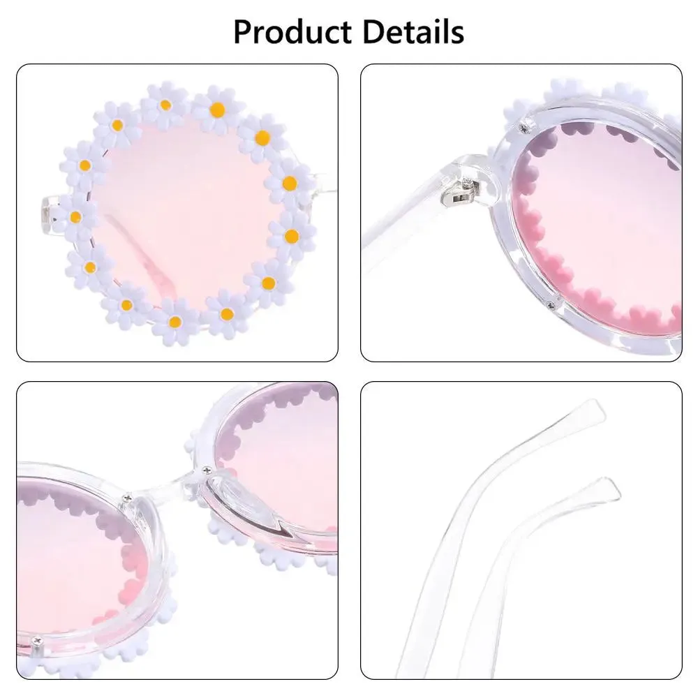 Retro Daisy Sunglasses for Women Flower Round Frame Sun Glasses Fashion Novel Disco Festival Party Shades for Adults Eyewear