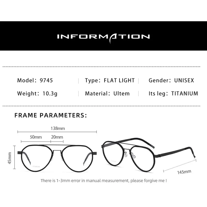 Reven Jate Unisex Full Rim Oval Double Bridge Titanium Acetate Eyeglasses 9745
