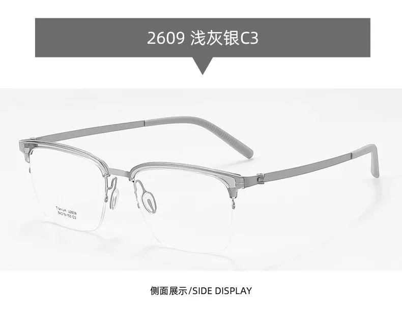 Reven Jate Unisex Semi Rim Square Titanium Eyeglasses 2609