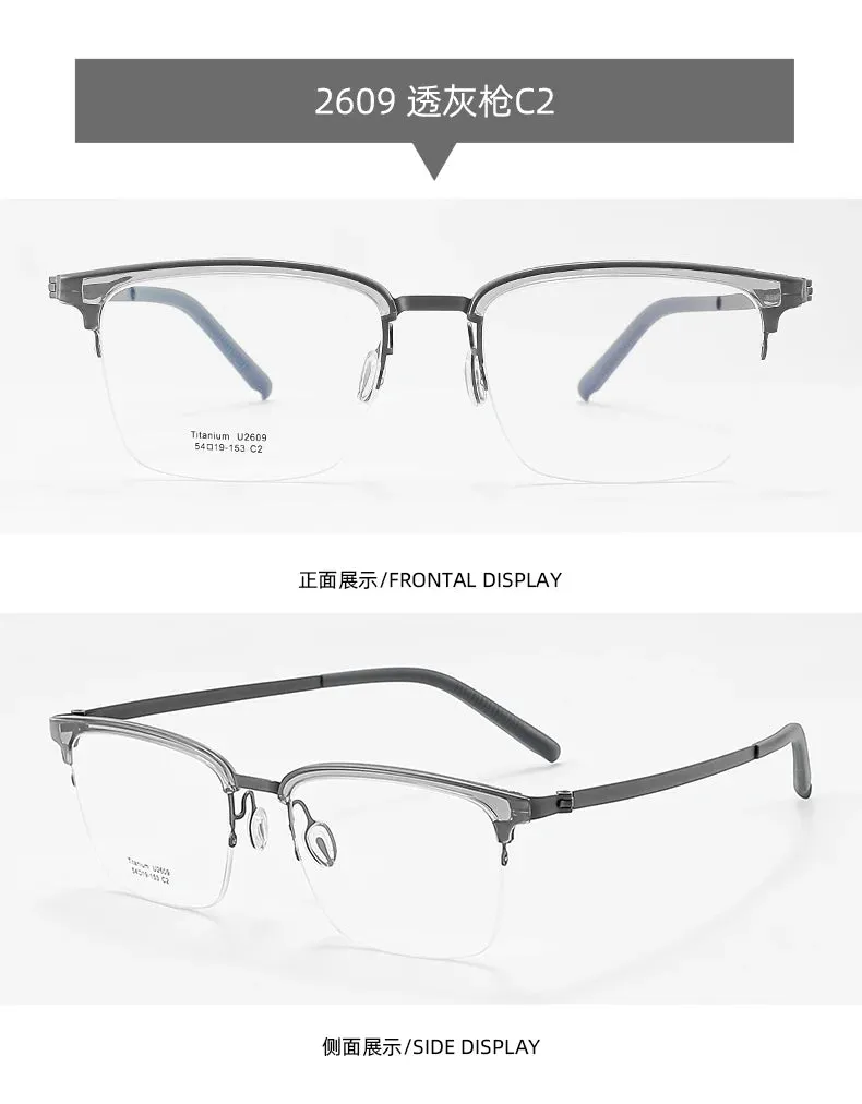 Reven Jate Unisex Semi Rim Square Titanium Eyeglasses 2609