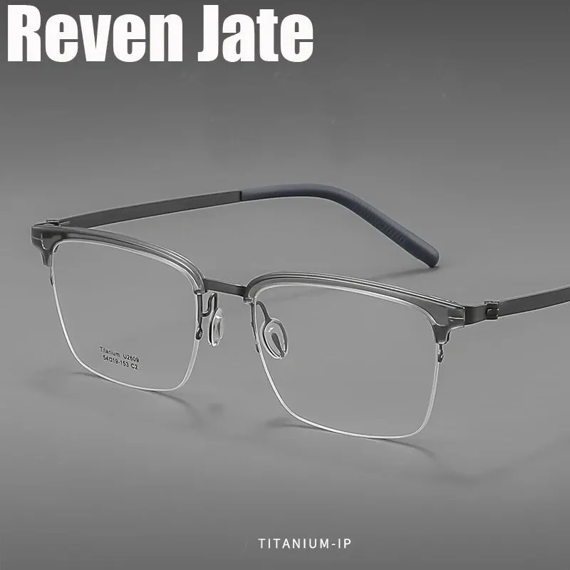 Reven Jate Unisex Semi Rim Square Titanium Eyeglasses 2609