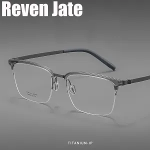 Reven Jate Unisex Semi Rim Square Titanium Eyeglasses 2609