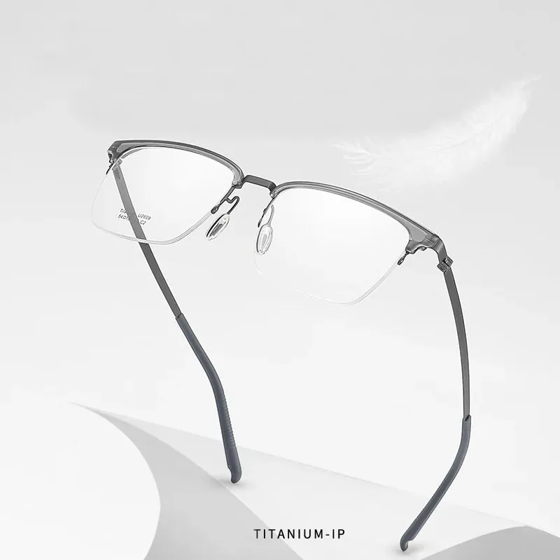 Reven Jate Unisex Semi Rim Square Titanium Eyeglasses 2609