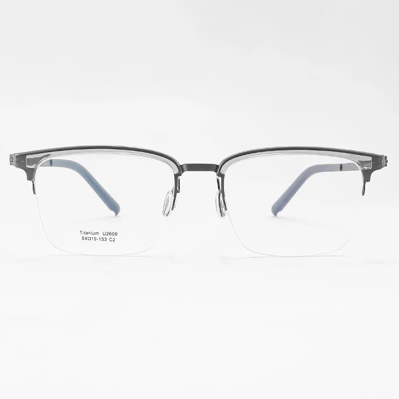Reven Jate Unisex Semi Rim Square Titanium Eyeglasses 2609