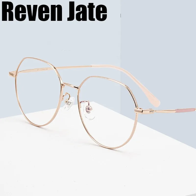 Reven Jate  Women's Full Rim Flat Top Round Titanium Eyeglasses 32209