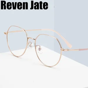 Reven Jate  Women's Full Rim Flat Top Round Titanium Eyeglasses 32209