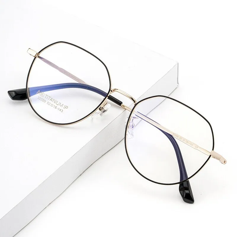 Reven Jate  Women's Full Rim Flat Top Round Titanium Eyeglasses 32209