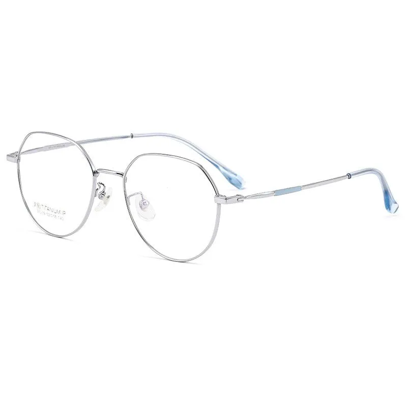 Reven Jate  Women's Full Rim Flat Top Round Titanium Eyeglasses 32209