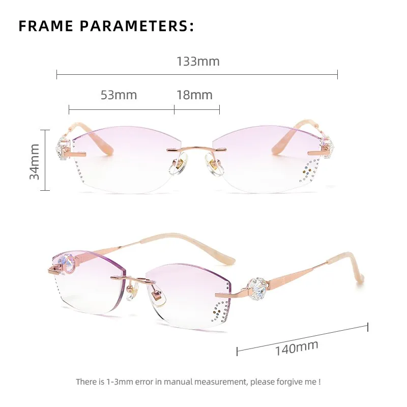 Reven Jate Women's Rimless Square Titanium Eyeglasses 9060