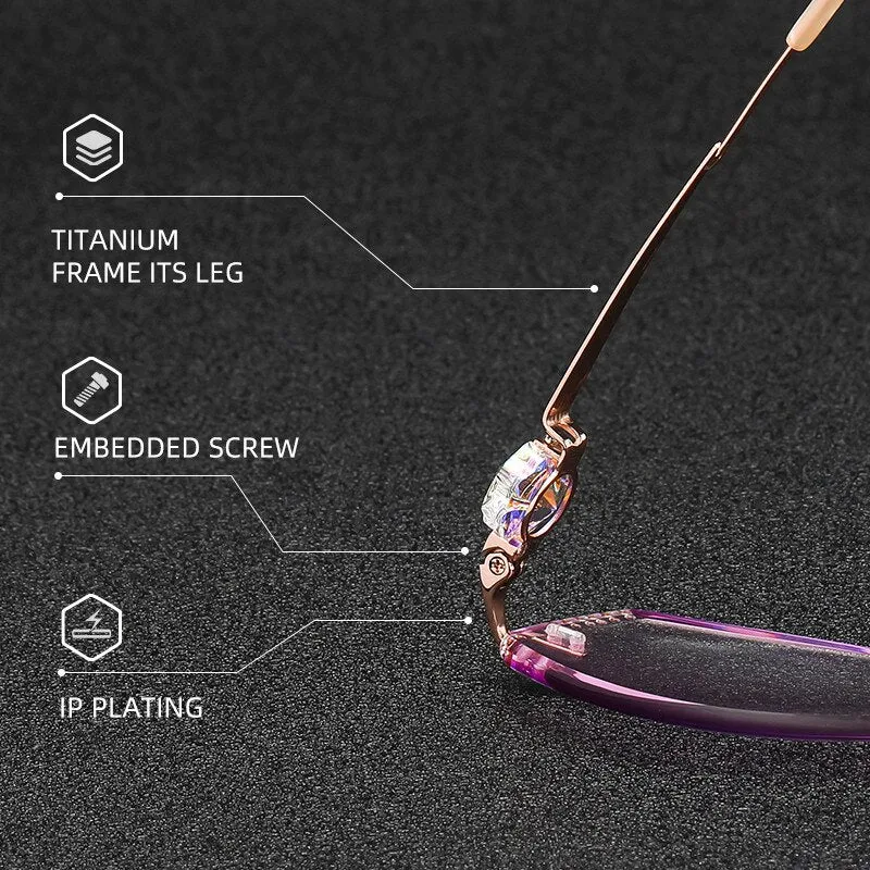 Reven Jate Women's Rimless Square Titanium Eyeglasses 9060