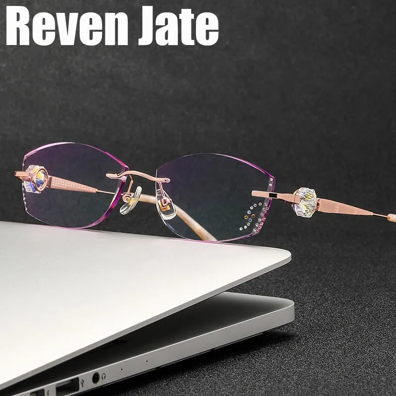 Reven Jate Women's Rimless Square Titanium Eyeglasses 9060
