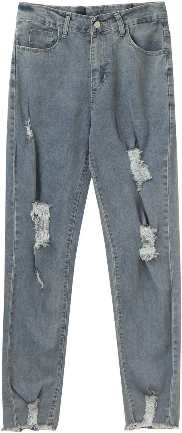 Ripped Jeans for Men Slim Denim Regular Fit Distressed Destroyed Pants Jeans with Hole High Waist Skinny Jeans Denim Pants