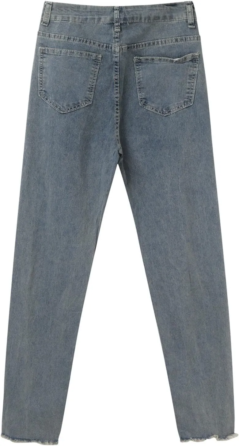 Ripped Jeans for Men Slim Denim Regular Fit Distressed Destroyed Pants Jeans with Hole High Waist Skinny Jeans Denim Pants