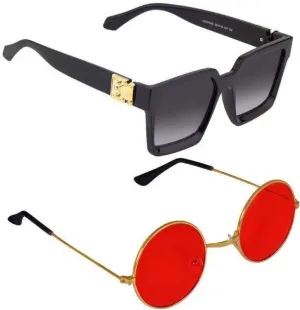 RMKK Retro Square, Round Sunglasses (For Men & Women, Black, Red)