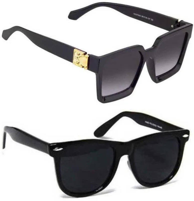 RMKK Retro Square, Wayfarer Sunglasses (For Men & Women, Black, Black)