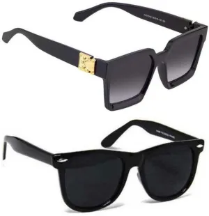 RMKK Retro Square, Wayfarer Sunglasses (For Men & Women, Black, Black)