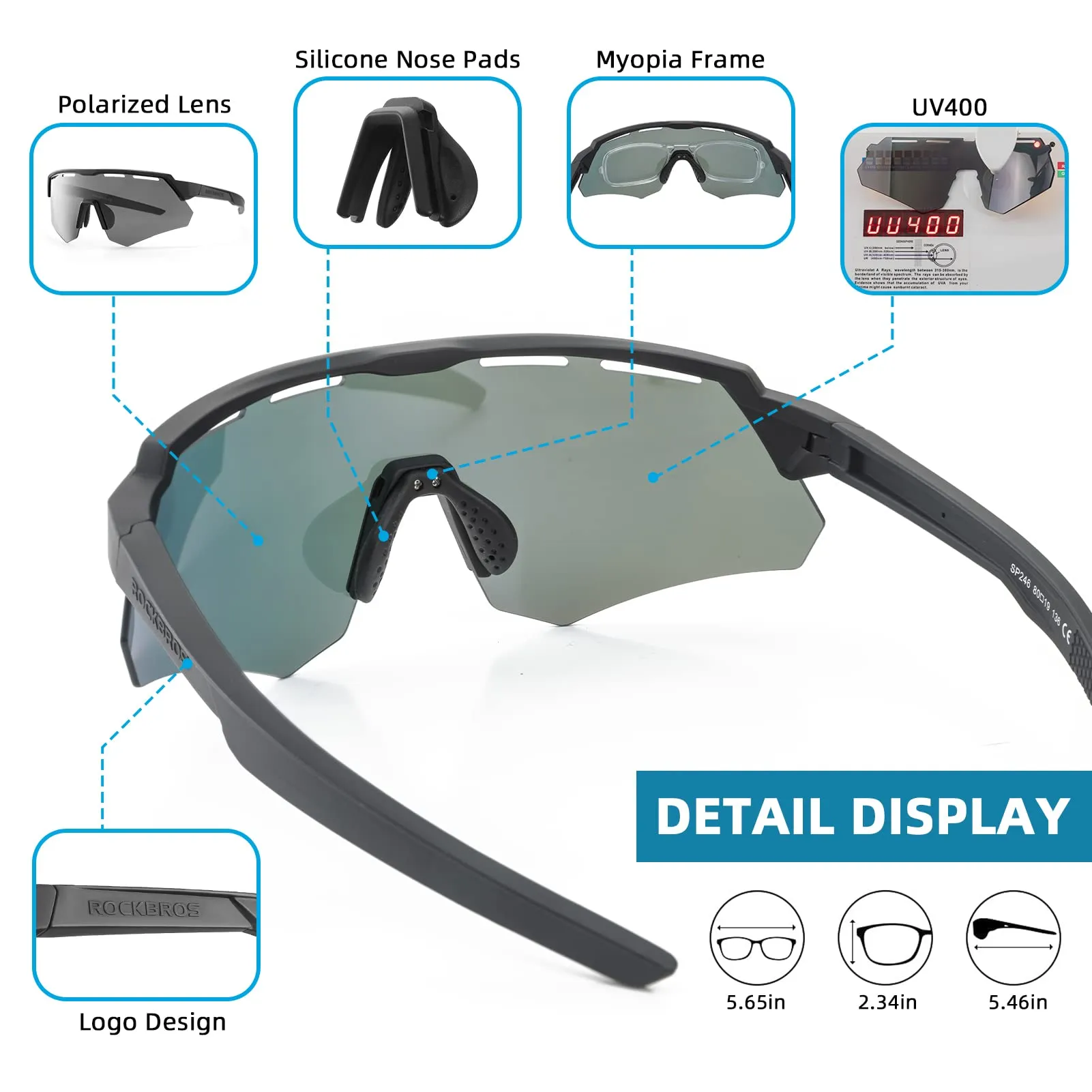 ROCKBROS Polarized Cycling Glasses with 4 Interchangeable Lenses