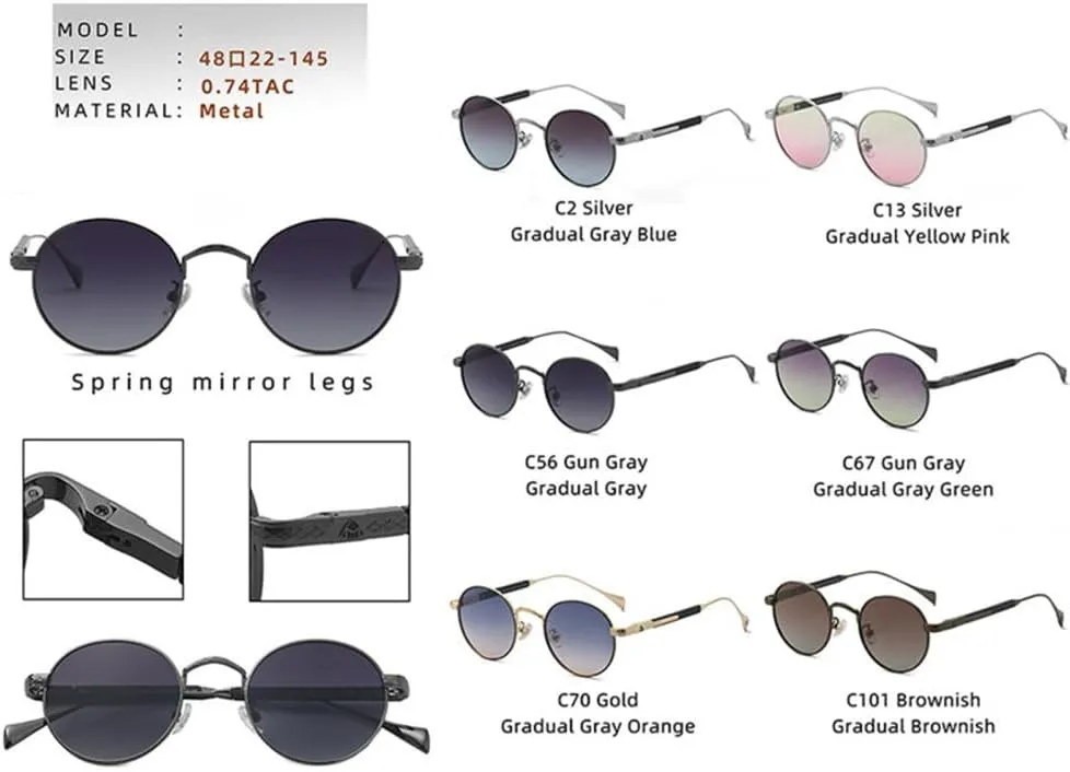 Round Alloy Polarized Sunglasses Women Sunglasses Men Drive Vintage Glasses UV400 Eyeglasses Shades