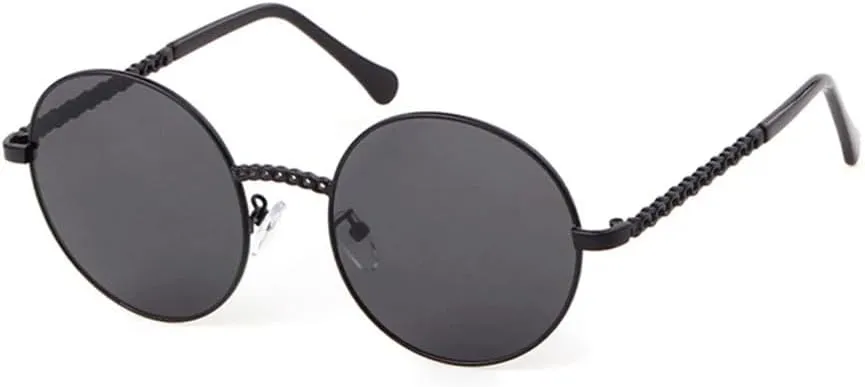 Round Chain Sunglasses Women Vintage Retro Frame Flat Top Sun Glasses Lady Female Shades