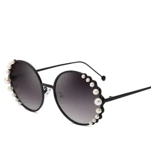 Round Frame Pearl Sunglasses with UV400 Protection and Metal Frame