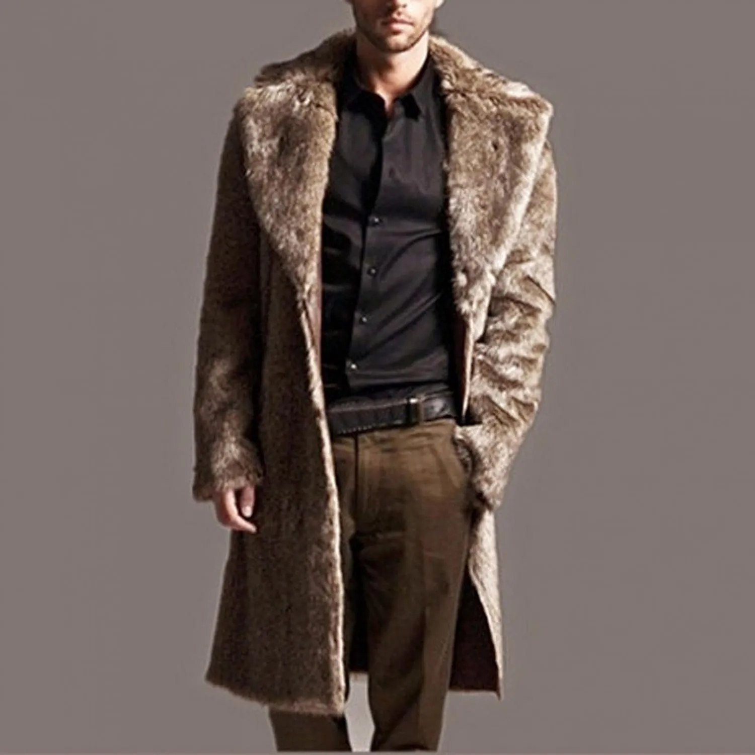 Saohuo Faux Fur Coat for Mens Winter Warm Thick Outwear Jacket Luxury Leopard Cardigan Soft Plush Hooded Overcoat Fleece Robe