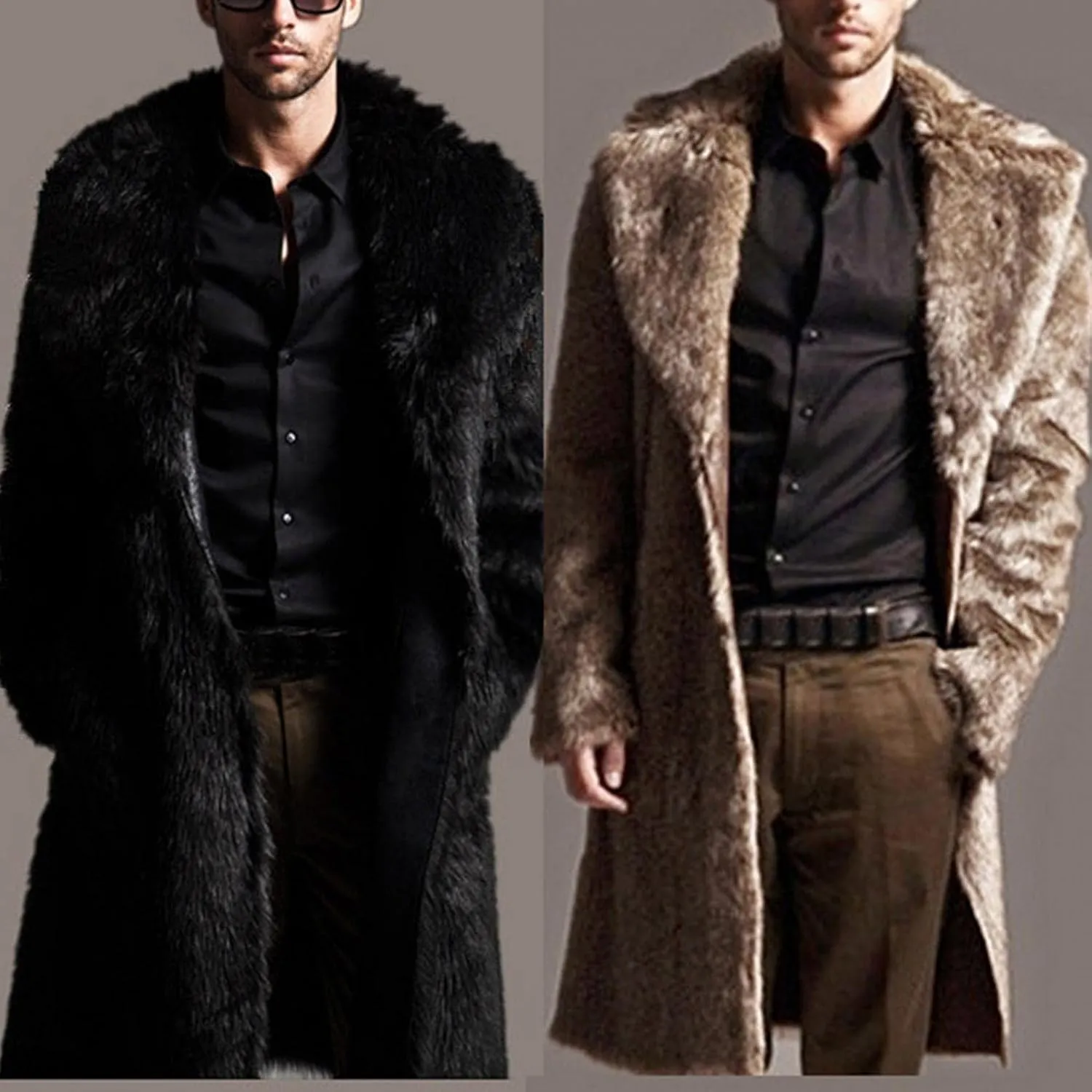 Saohuo Faux Fur Coat for Mens Winter Warm Thick Outwear Jacket Luxury Leopard Cardigan Soft Plush Hooded Overcoat Fleece Robe