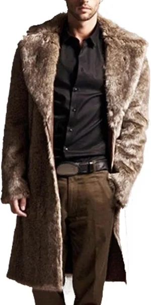 Saohuo Faux Fur Coat for Mens Winter Warm Thick Outwear Jacket Luxury Leopard Cardigan Soft Plush Hooded Overcoat Fleece Robe