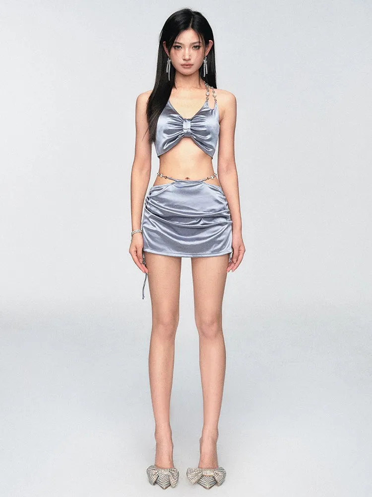 Satin-Finish Halter Neck Bikini Top and Sarong Set