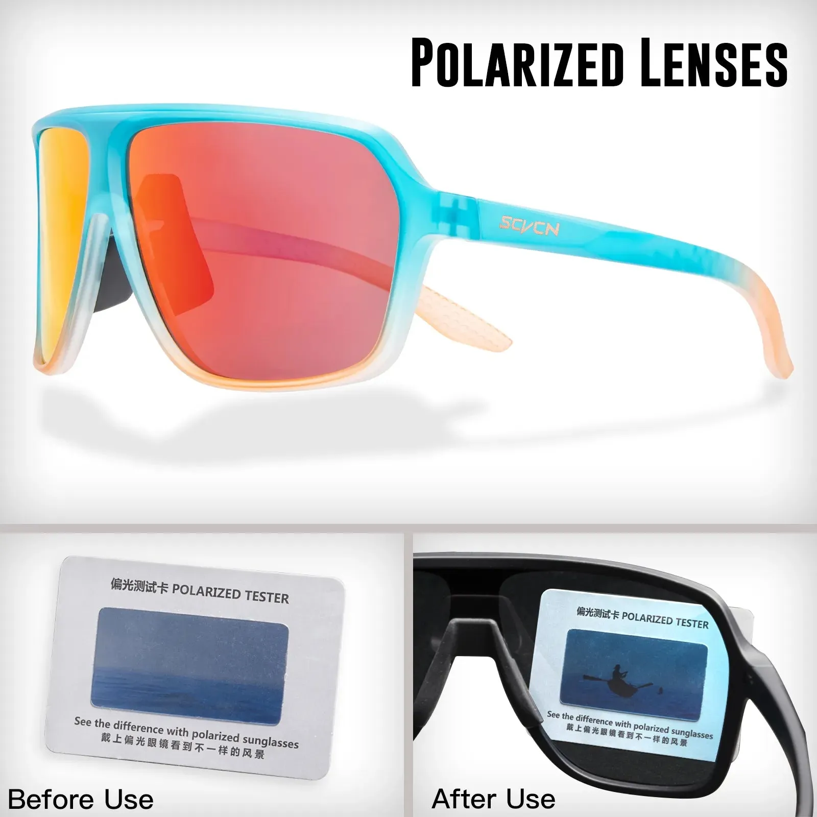 SCVCN Men's Polarized Cycling Sunglasses Cycling Glasses Women Road MTB Bike Glasses UV400 Outdoor Sports Bicycle Eyewear