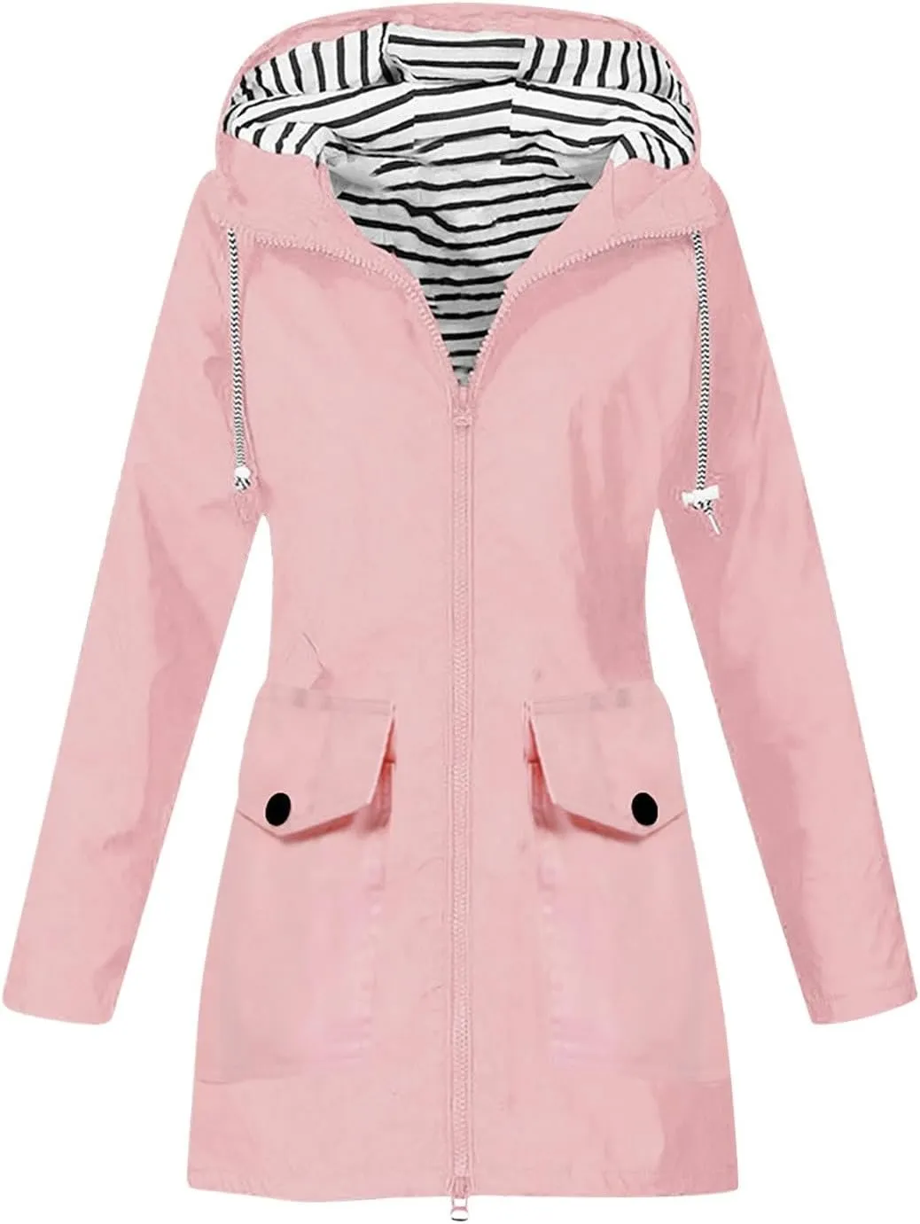 sdbrld Rain Jacket Women Fall Lightweight Waterproof Raincoat Womens Hooded Outdoor Trench Coats Solid Casual Windbreaker