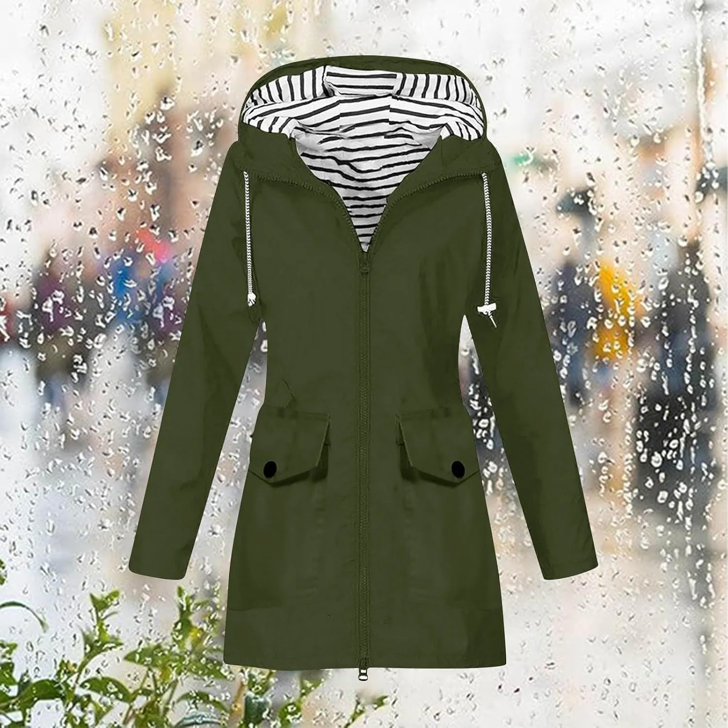 sdbrld Rain Jacket Women Fall Lightweight Waterproof Raincoat Womens Hooded Outdoor Trench Coats Solid Casual Windbreaker