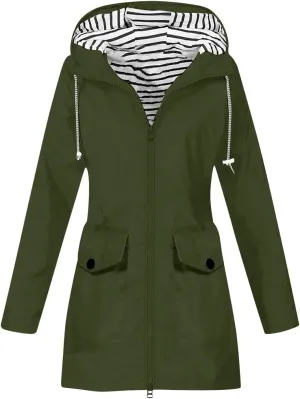 sdbrld Rain Jacket Women Fall Lightweight Waterproof Raincoat Womens Hooded Outdoor Trench Coats Solid Casual Windbreaker