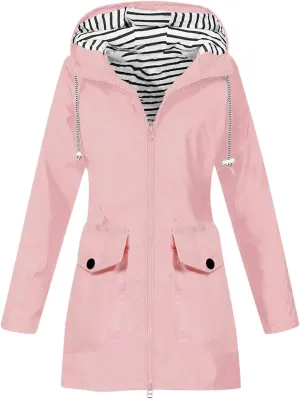 sdbrld Rain Jacket Women Fall Lightweight Waterproof Raincoat Womens Hooded Outdoor Trench Coats Solid Casual Windbreaker