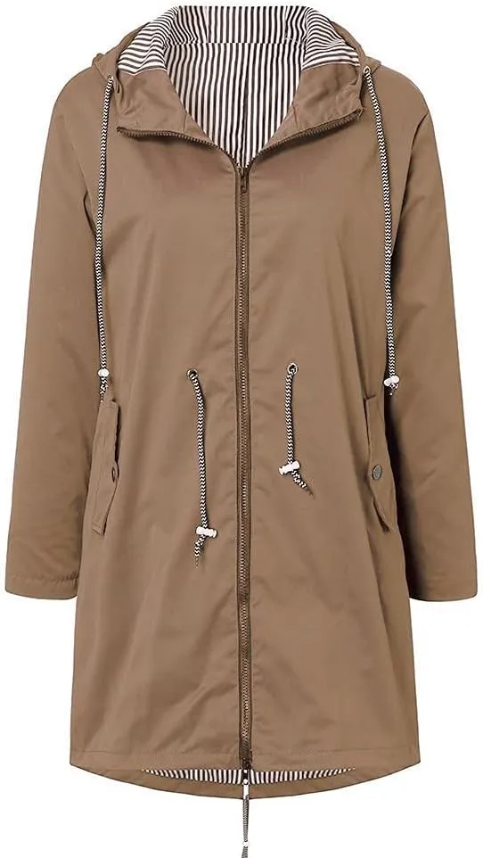 sdbrld Raincoat for Women Waterproof with Hood 2024 Trendy Packable Long Hooded Trench Coats Solid Windbreaker Travel Jacket