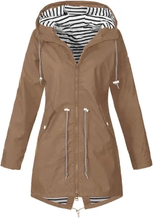 sdbrld Raincoat for Women Waterproof with Hood 2024 Trendy Packable Long Hooded Trench Coats Solid Windbreaker Travel Jacket