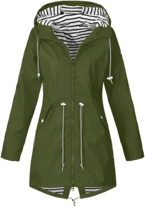 sdbrld Raincoat for Women Waterproof with Hood 2024 Trendy Packable Long Hooded Trench Coats Solid Windbreaker Travel Jacket