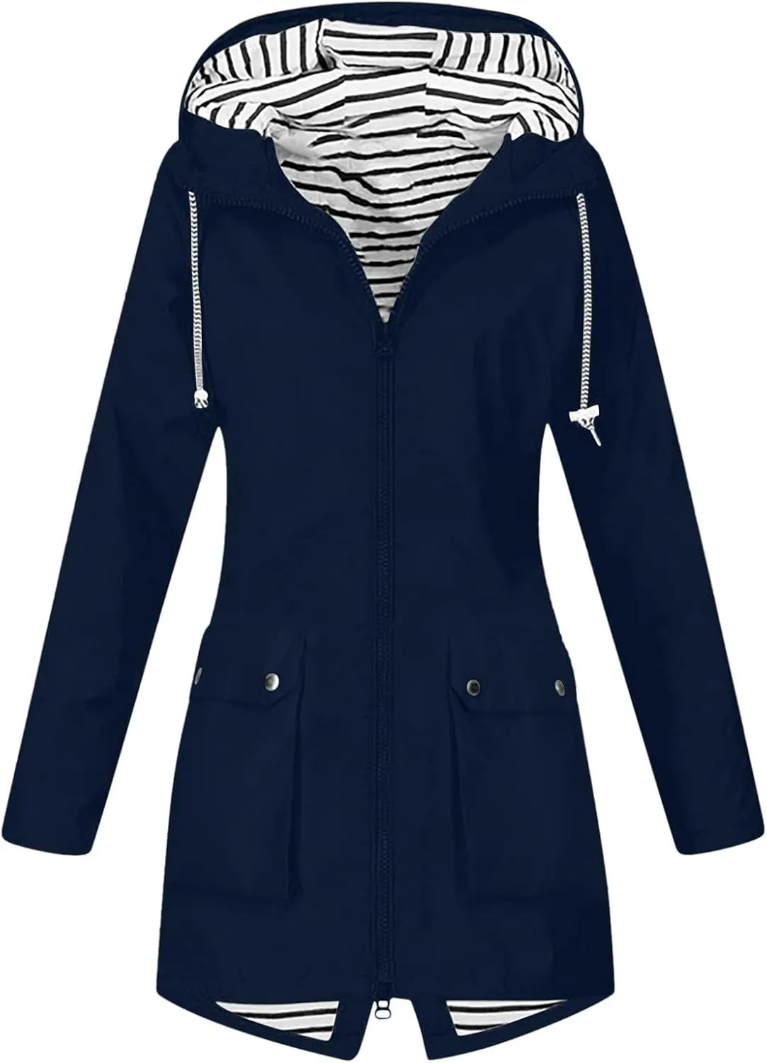 sdbrld Raincoat for Women Waterproof with Hood Packable Long Hooded Trench Coats Ladies Solid Windbreaker Travel Jackets
