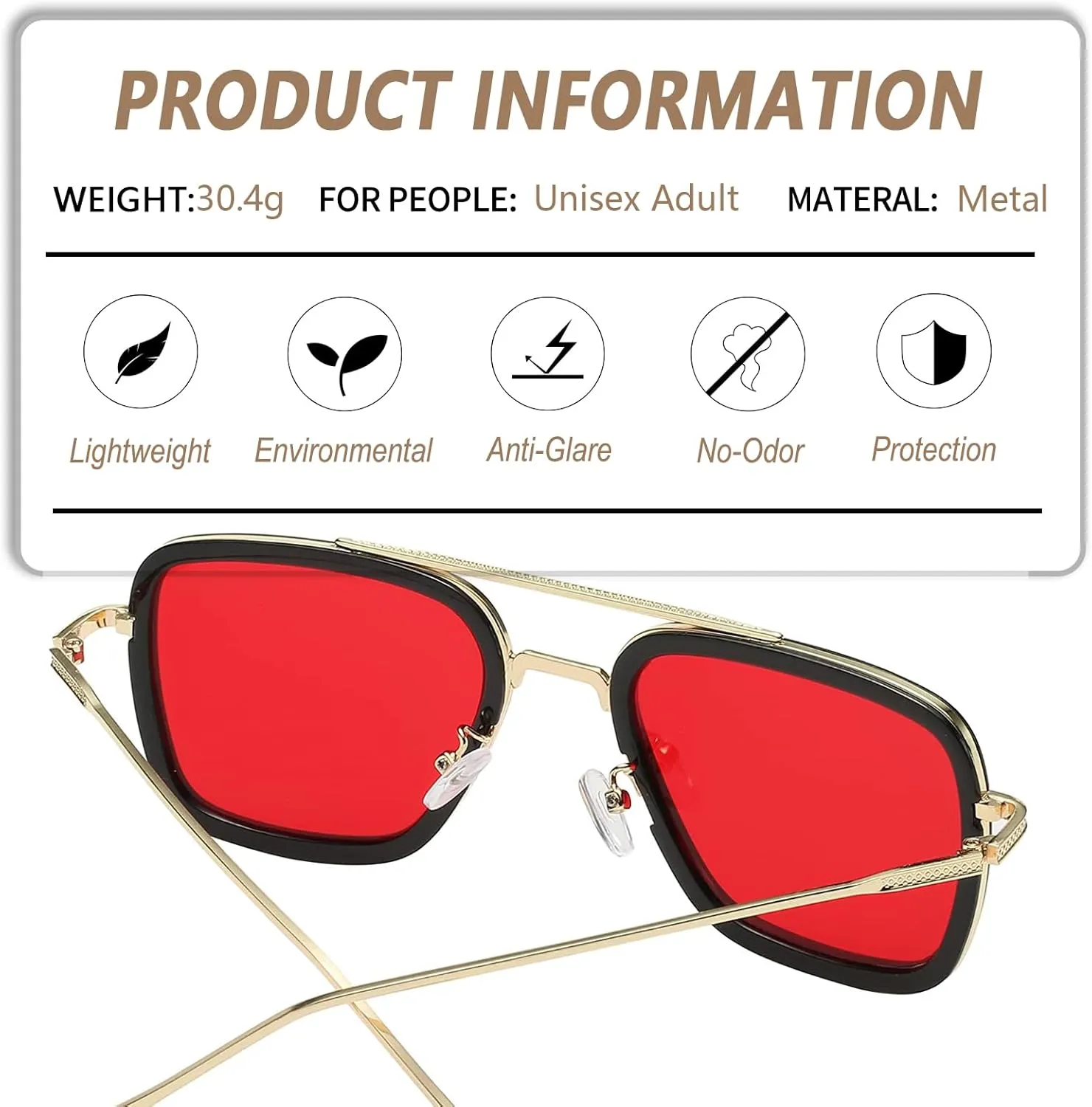 Sehnsucht Tony Stark Sunglasses Iron Man UV Protection Square Metal Spider Man Downey Pilot Sun Glasses