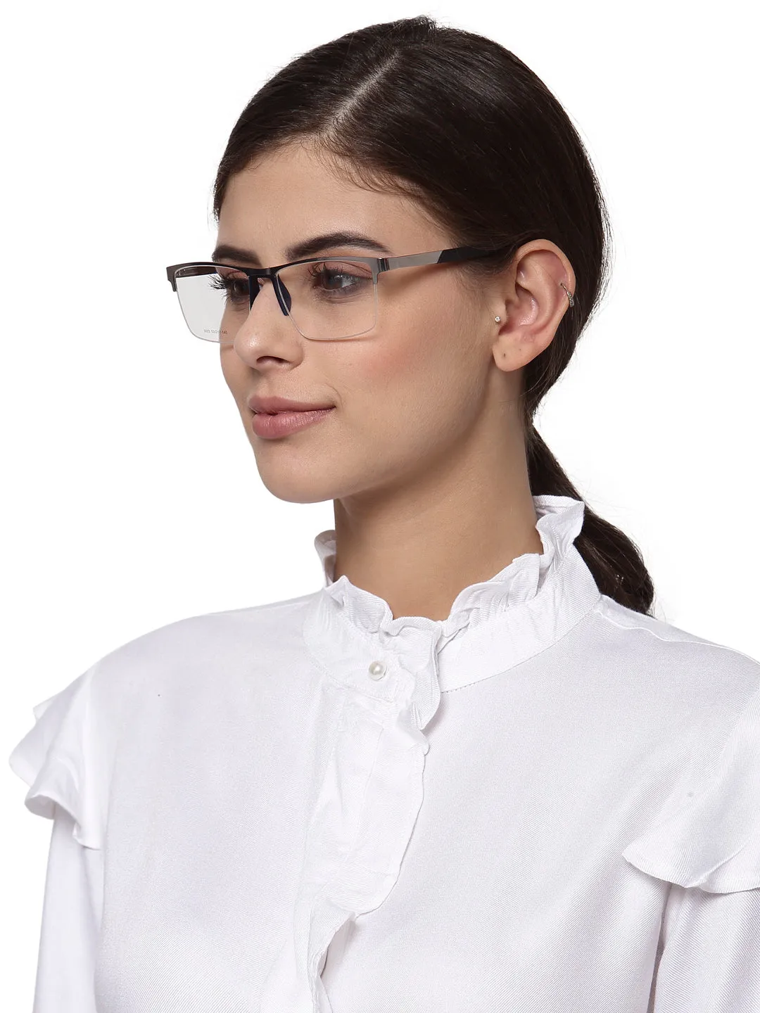 Silver Black/Blue Unisex Half Rim Metal Square Specs Frames