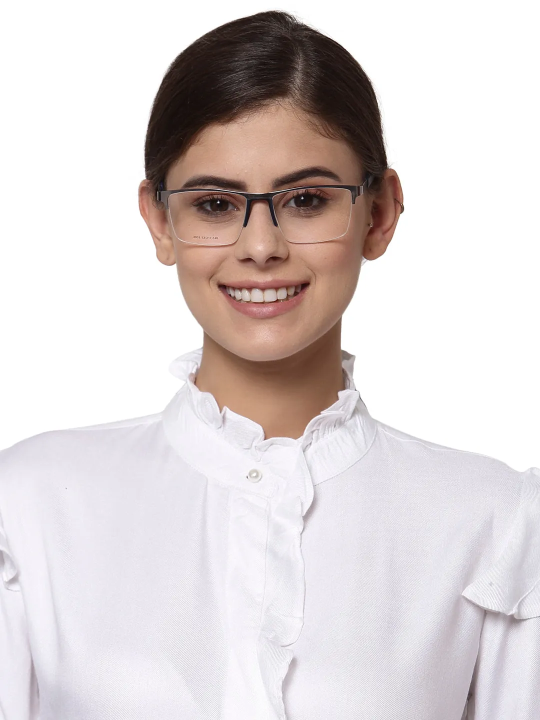 Silver Black/Blue Unisex Half Rim Metal Square Specs Frames