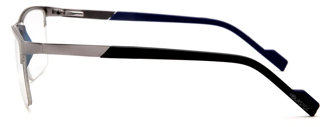 Silver Black/Blue Unisex Half Rim Metal Square Specs Frames