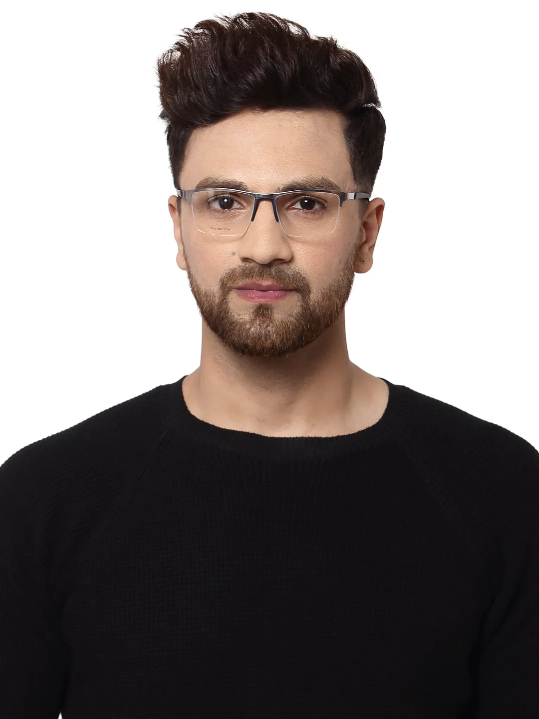 Silver Black/Blue Unisex Half Rim Metal Square Specs Frames