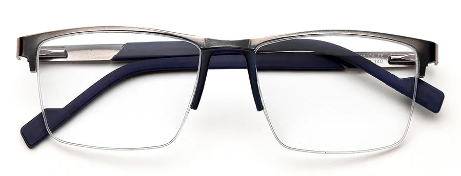 Silver Black/Blue Unisex Half Rim Metal Square Specs Frames