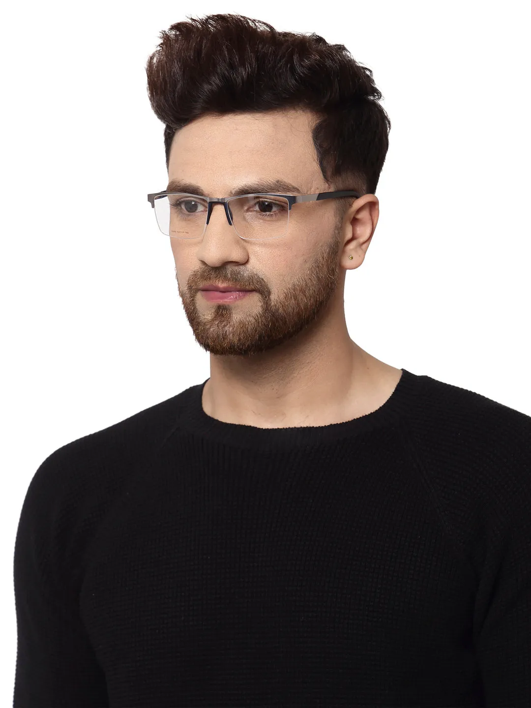 Silver Black/Blue Unisex Half Rim Metal Square Specs Frames