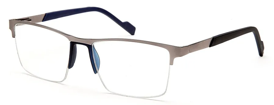 Silver Black/Blue Unisex Half Rim Metal Square Specs Frames
