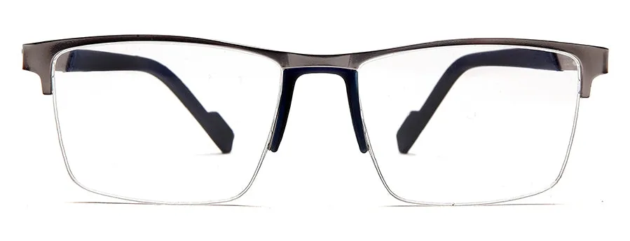 Silver Black/Blue Unisex Half Rim Metal Square Specs Frames