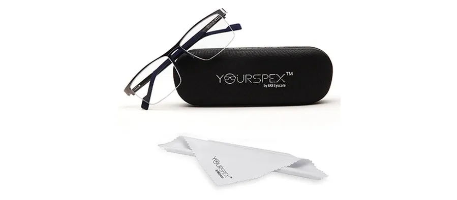 Silver Black/Blue Unisex Half Rim Metal Square Specs Frames