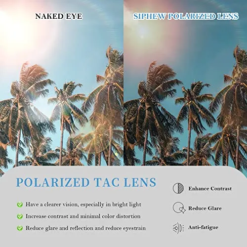 SIPHEW Polarized Sunglasses Womens, Classic Square Sun Glasses for women with UV Protection Havana Frame Wrap Shades